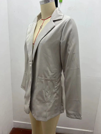 Women's Casual Blazer Notched Lapel Long Sleeve Open Jacket with Pockets Slim Fit Spring Autumn Office Lady Streetwear Coat