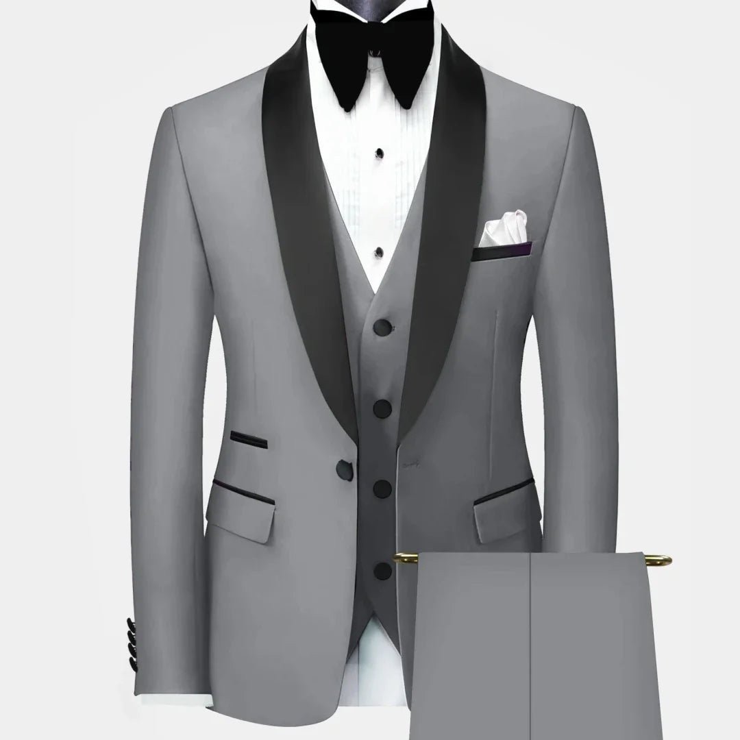Men Suit 3 Pieces Black Single Button With Bright Lapel For Wedding Groom Banquet Party Business Work Set Jacket Vest Pants