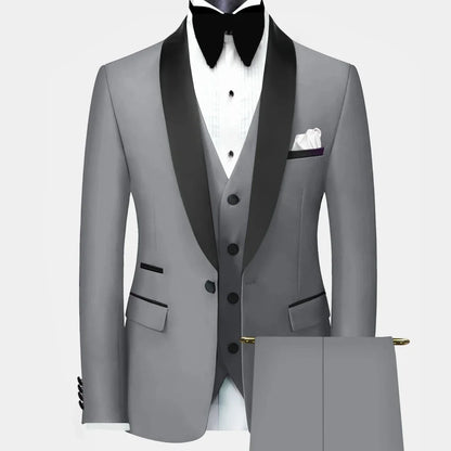 Men Suit 3 Pieces Black Single Button With Bright Lapel For Wedding Groom Banquet Party Business Work Set Jacket Vest Pants