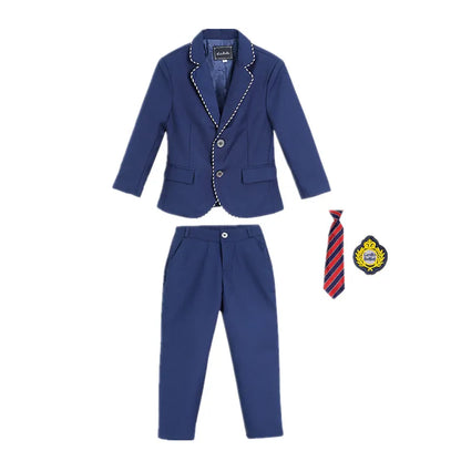 Boys Girls Formal Ceremony Costume Children's Brithish Style School Uniform Kids blue Jacket Pant/Skirt Photography Suit