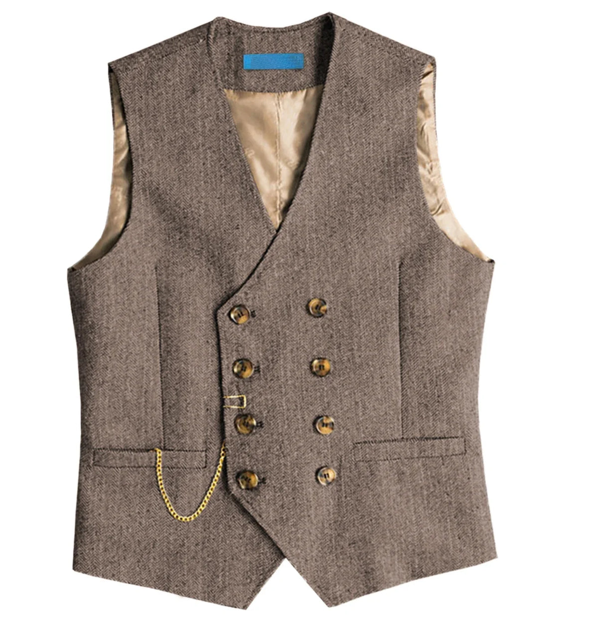 Men's Waistcoat Herringbone Double Breasted Vest for Wedding Banquet