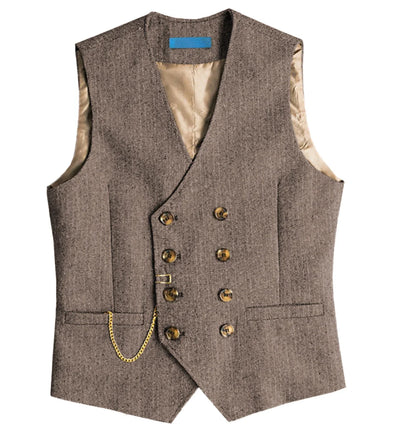 Men's Waistcoat Herringbone Double Breasted Vest for Wedding Banquet
