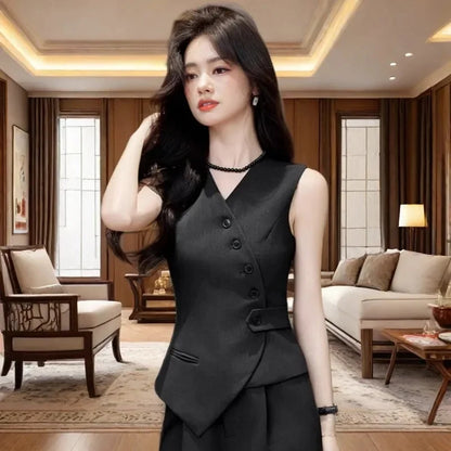2025 Spring Summer New Women's Blazer High End Casual Vest Waistcoat Female Professional Vest V-neck Sleeveless Short Jacket