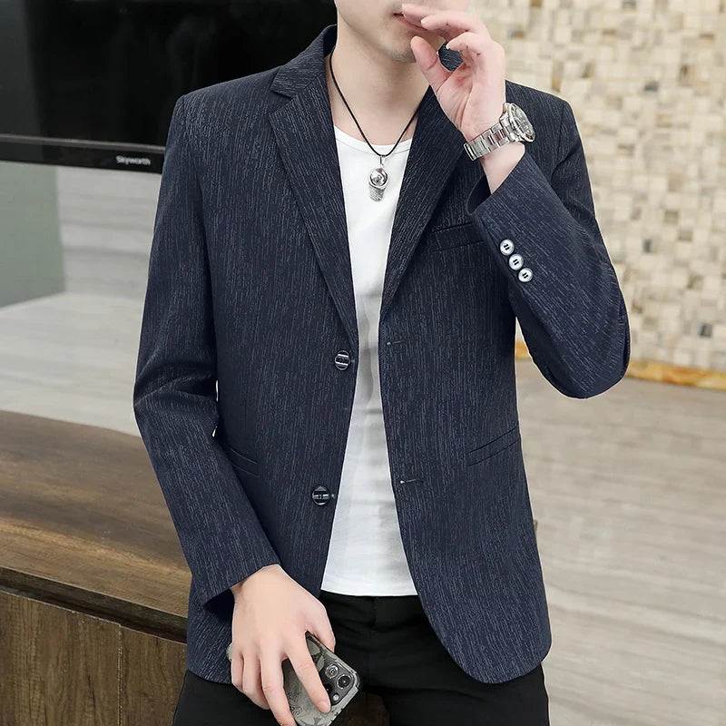 Blazer Men's Business Gentleman Korean Wedding Fashion Trend, Slim Fit, Breathable, Striped, Versatile, High-end Casual Blazer