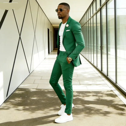 Smart Casual Slim Fit Men Suits 2 Piece Groom Tuxedos Single Breasted Blazer Pants Sets Prom Business Costume Homme Men Outfits