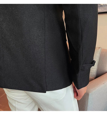 Men's Slim Fit Blazer Metal Buckle Decoration Smart Casual Wedding Party Jacket