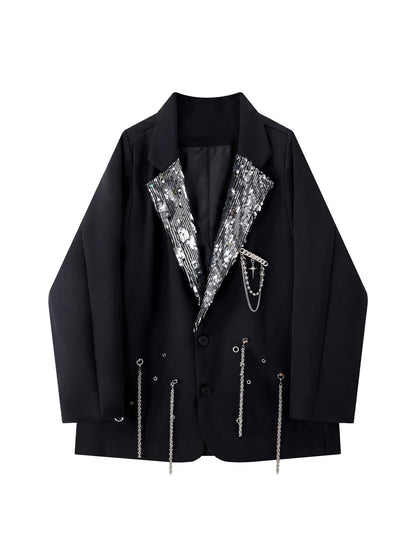 Women's Black Gothic Emo Blazer Jacket Harajuku 2000s Vestes Femme Outerwear Vintage Long Sleeve Sequins Suit Coat Clothing 2025