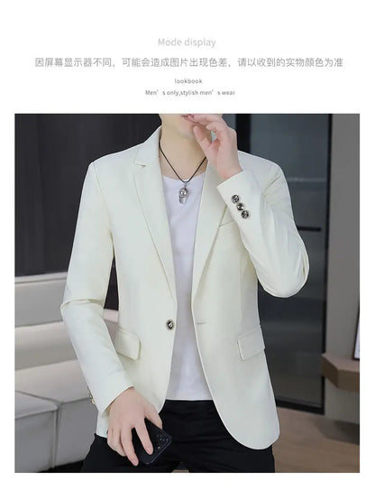 Men's Autumn New Style Slim Fit Pure Color Korean Fashion Administrative Little Suit Jacket Trendy Versatile Top Coat