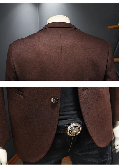 Men's Smart Casual Wool Blend Blazer – Single Breasted Suit Jacket – Black & Coffee