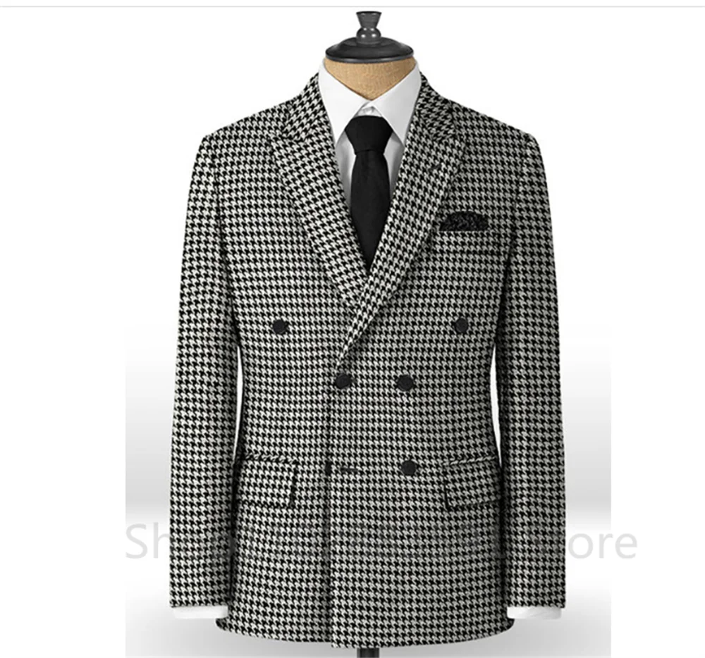 Plaid Men Suits for Wedding/Business Slim Fit 1 Piece Houndstooth Checkered Groom Tuxedos Male Fashion Clothes Jacket