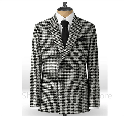Plaid Men Suits for Wedding/Business Slim Fit 1 Piece Houndstooth Checkered Groom Tuxedos Male Fashion Clothes Jacket