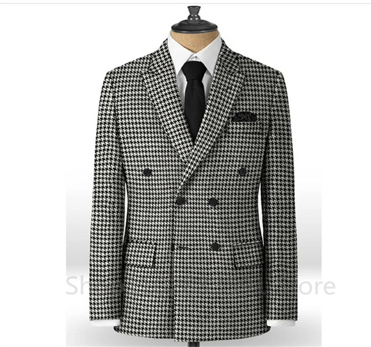 Plaid Men Suits for Wedding/Business Slim Fit 1 Piece Houndstooth Checkered Groom Tuxedos Male Fashion Clothes Jacket
