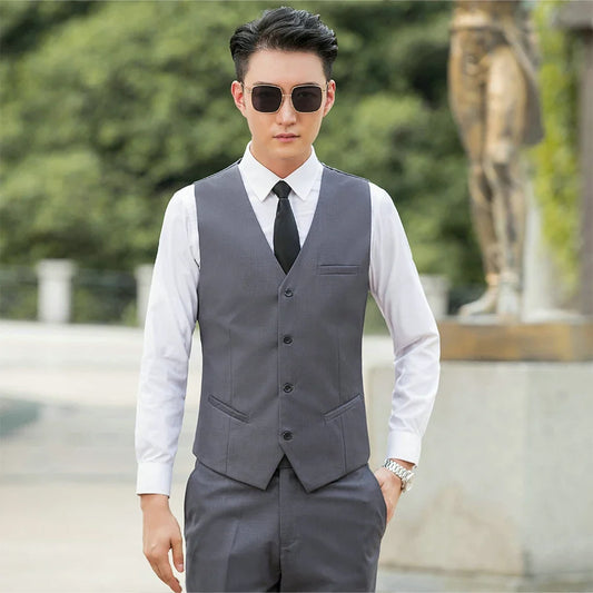 Men's Checkered Elastic Waistcoat Single Breasted Vest for Groom Groomsmen Wedding