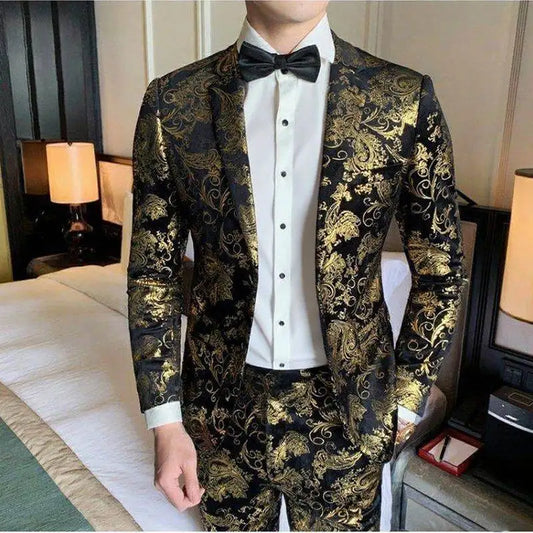 Men's Suit Gold Embroidered Banquet & Wedding Performance Wear