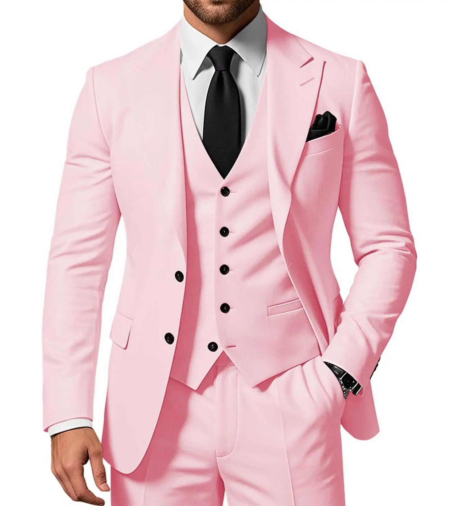 Costume de Mariage Homme Formel Solide - Marié, Garçon d'Honneur, Fête, Bal, Affaires, Bureau - Ensemble 3 Pièces : Blazer, Gilet, Pantalon