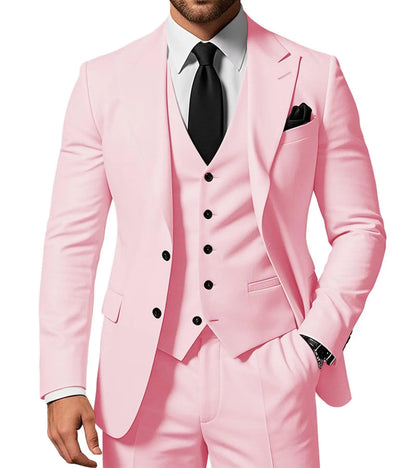 Costume de Mariage Homme Formel Solide - Marié, Garçon d'Honneur, Fête, Bal, Affaires, Bureau - Ensemble 3 Pièces : Blazer, Gilet, Pantalon