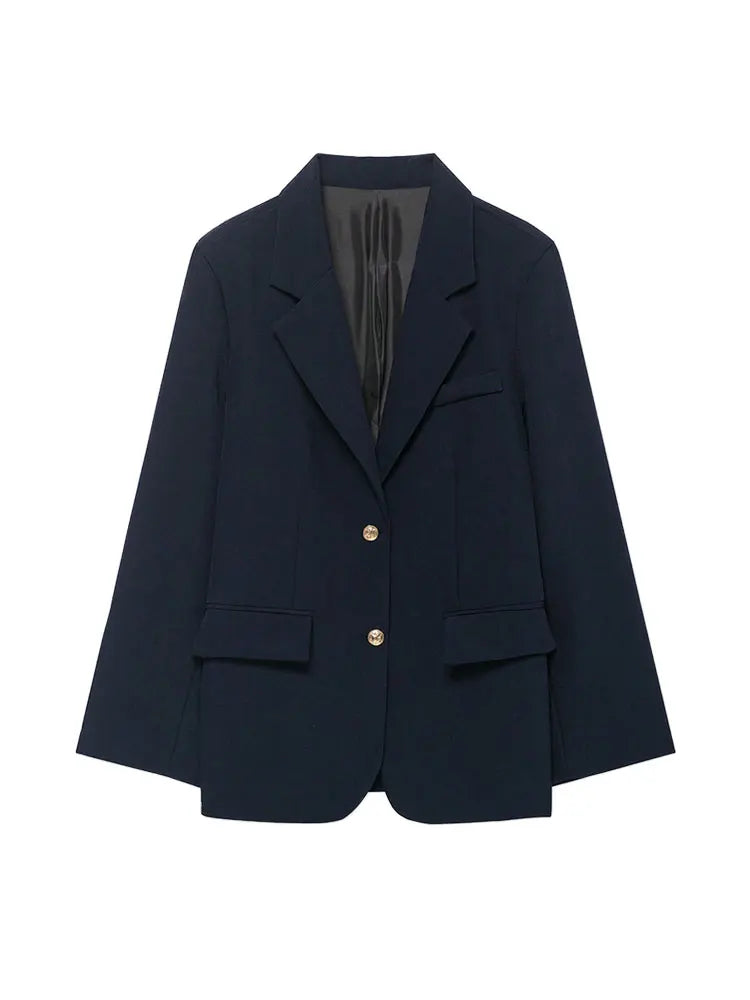 Women's Solid Color Blazer Coat Long Sleeve Front Button Office Wear Casual Chic Outerwear Top