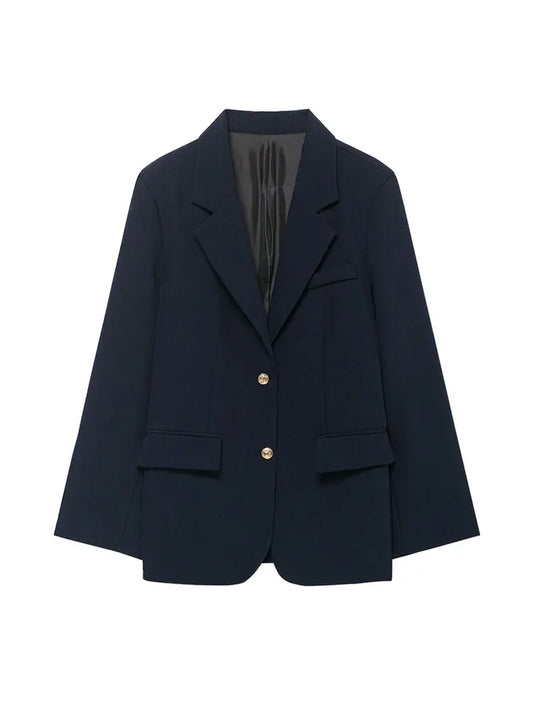 Women's Solid Color Blazer Coat Long Sleeve Front Button Office Wear Casual Chic Outerwear Top