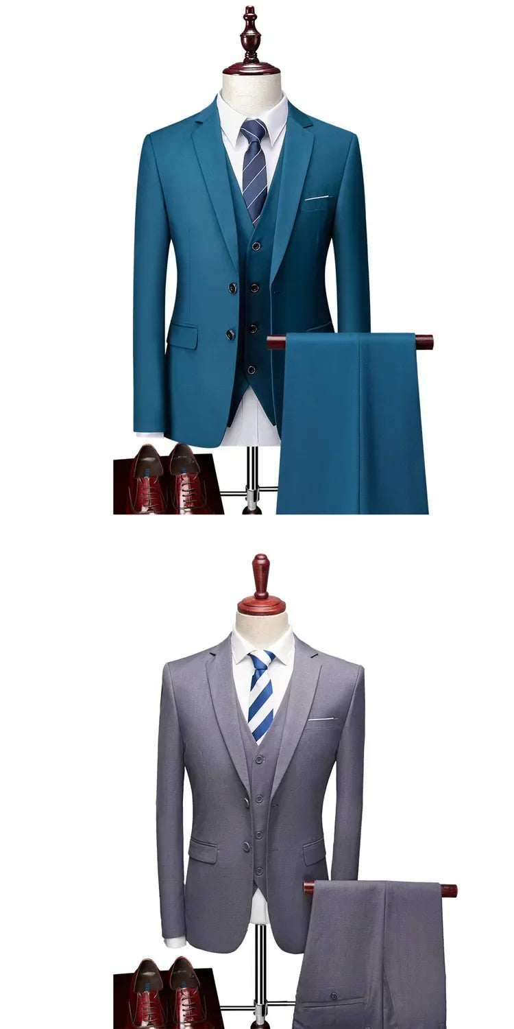 White Men Suits Slim Fit 3 Piece Double Breasted Suit Men Wedding Prom Party Business (Blazer+Vest+Pants) Wedding Suits for Men