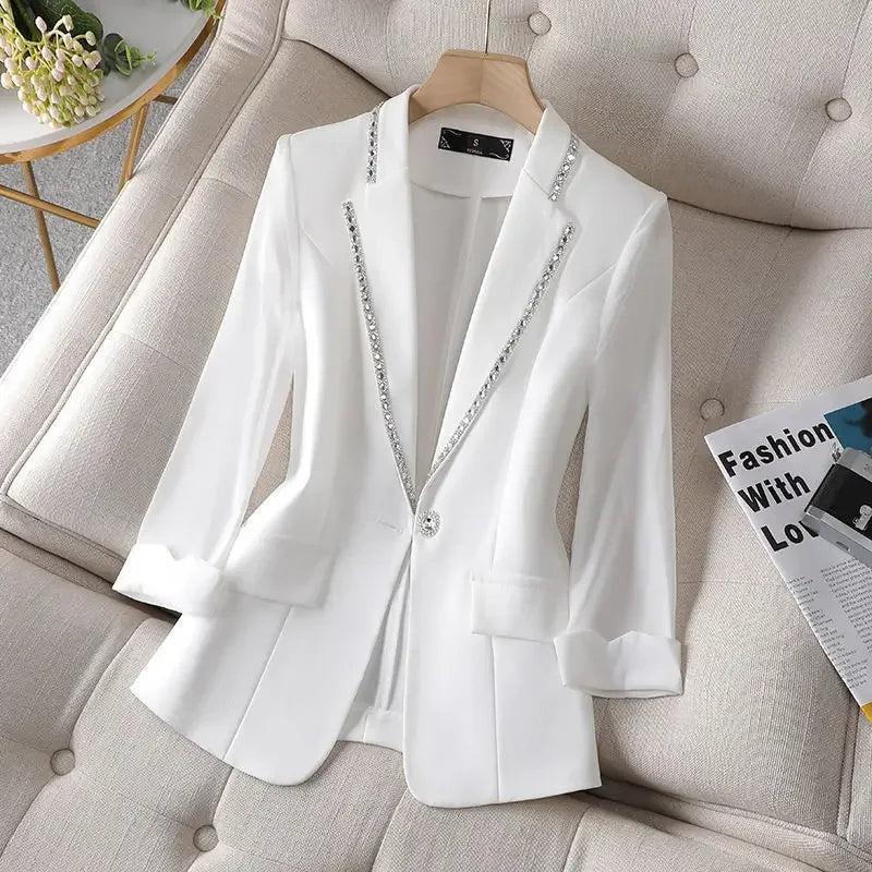 Over Glitter Diamond Female Coats and Jackets Black Long Sequin Jacket Dress Outerwear White Clothing Women's Blazers New In