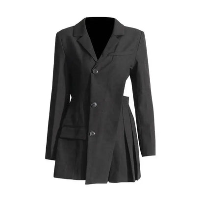 Women Blazer Asymmetric Single Breasted Waist Hollow Out Ruched Slim Fit Elegant Fashion High-end Dresses New Spring HK8685