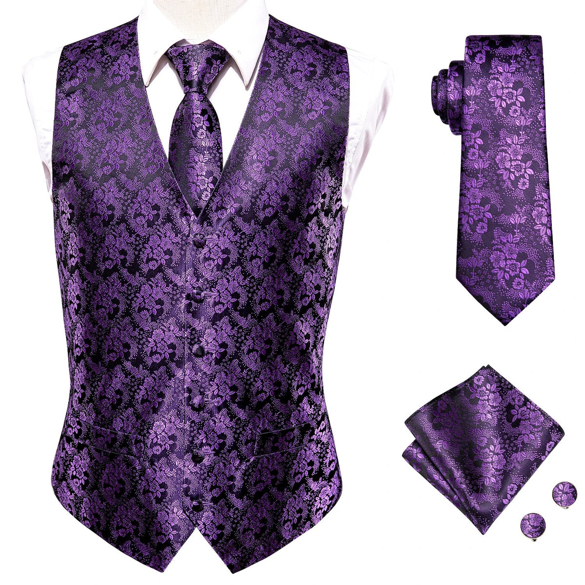 Men's Paisley Vest Suit Set – Navy Blue Formal Waistcoat for Wedding & Smart Casual