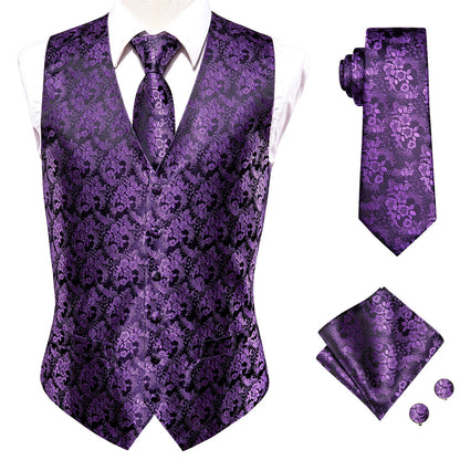 Men's Paisley Vest Suit Set – Navy Blue Formal Waistcoat for Wedding & Smart Casual