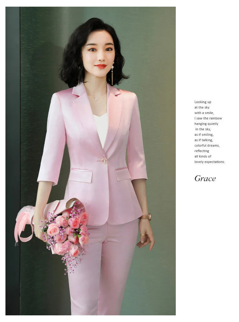High-end Premium Women's Blazer Pant Two Piece Office Suit 2022 Spring New Elegant Temperament Female Jacket Casual Ninth Pants