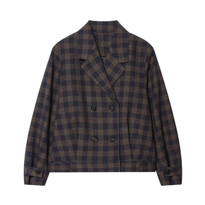 Women Brown Plaid Jacket Coat Vintage Harajuku Streetwear Long Sleeve Blazer Jacket Outerwear 2000s Clothes Spring Autumn 2026