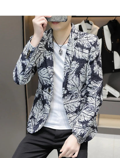 Blazer New Men's Fashionable Casual Business Gentleman Outdoor Trendy Print Banquet Versatile and Slimming Korean Version Blazer