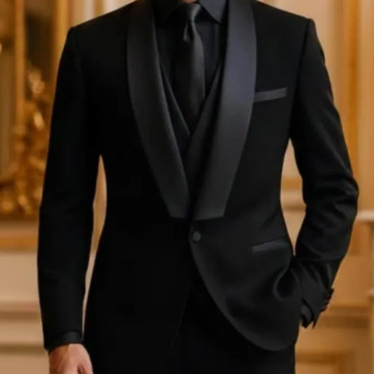 Men Jacket Black With Bright Lapel Single Button For Wedding Groom Banquet Party Prom Business Office Work Blazer(Only A jacket)
