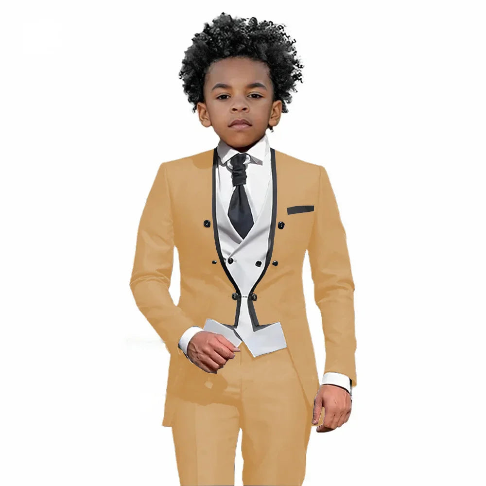 2026 Autumn Handsome Wedding Suits 3 Pieces For Kids, Boys Slim Fit Tuxedo Performance Costumes,Formal Blazer Banquet Outfit