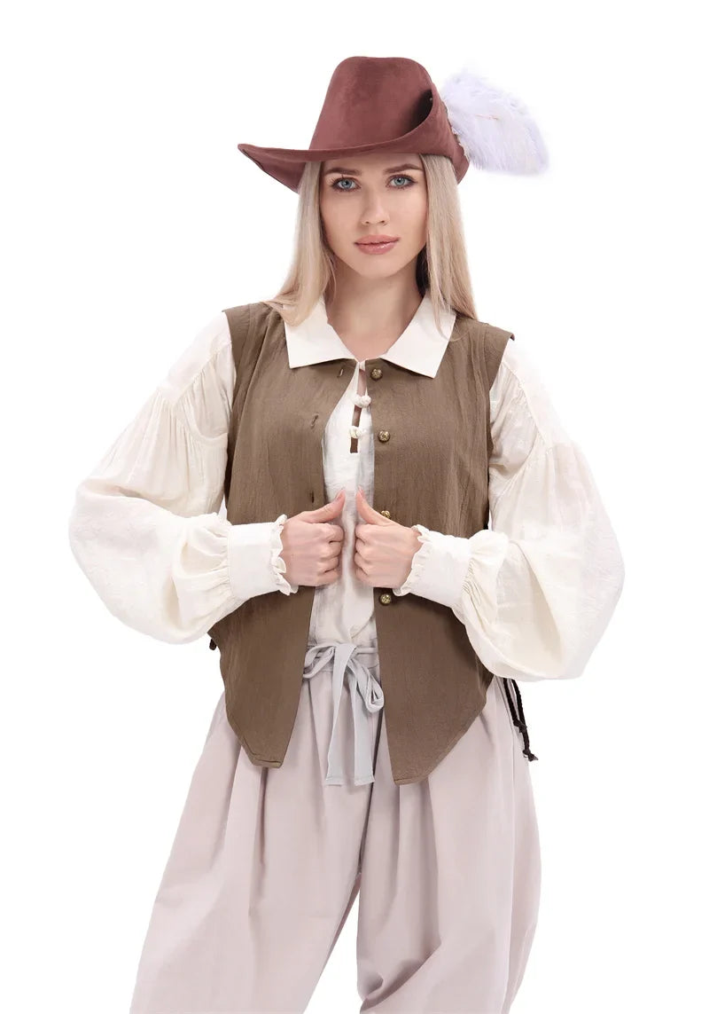 Women Pirate Vest Medieval Costumes Adult Halloween Renaissance Vest Black Bard Vest Top Bodice