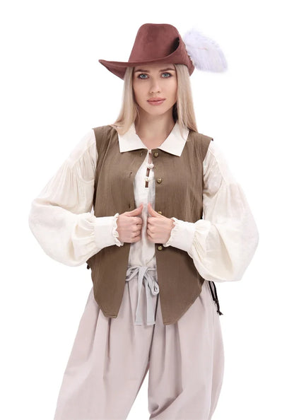 Women Pirate Vest Medieval Costumes Adult Halloween Renaissance Vest Black Bard Vest Top Bodice