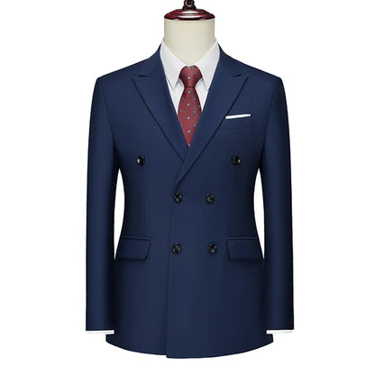 Men's Double Breasted Blazer – Formal Solid Color Suit Jacket for Weddings & Business