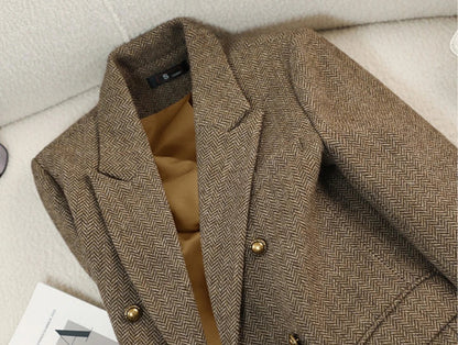 Fashion Grey Blazer Women Coffee Long Sleeve Casual Jacket for Autumn Winter Female Coats Double-Breasted Suit Women’s Clothing