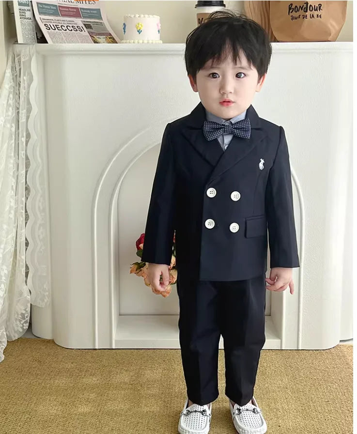 Boys Spring Autumn Double-breasted Suit Set Boys Elegant Wedding Suits Children Piano Host Speech Chorus Performance Costume