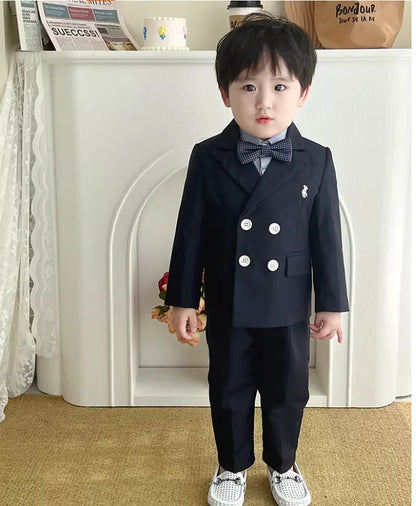 Boys Spring Autumn Double-breasted Suit Set Boys Elegant Wedding Suits Children Piano Host Speech Chorus Performance Costume