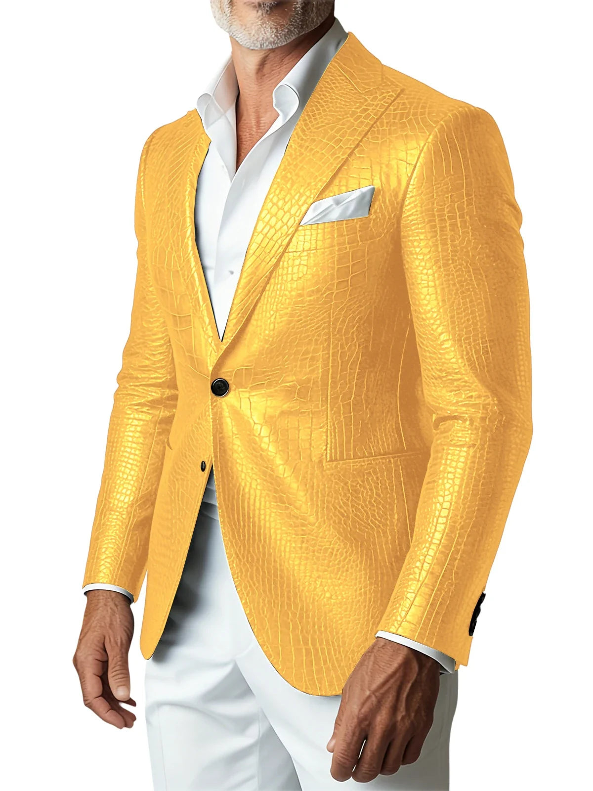 Men's Crocodile PU Leather Blazer Jacket Vintage Single Breasted Suit Coat Fashion Party Wedding Business Casual Outerwear
