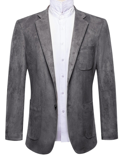 Vintage Mens Suede Blazer Jacket Casual Business Single Breasted Suit Coat Long Sleeve Patch Pocket Blazer for Office Streetwear