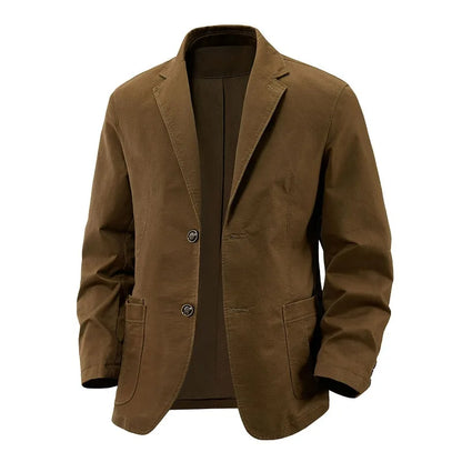 KIDWHXR Blazer Men Loose Turn Down Collar Single-breasted Male Outerwear Retro Business Casual Long Sleeve Pocket Man Suit Coat