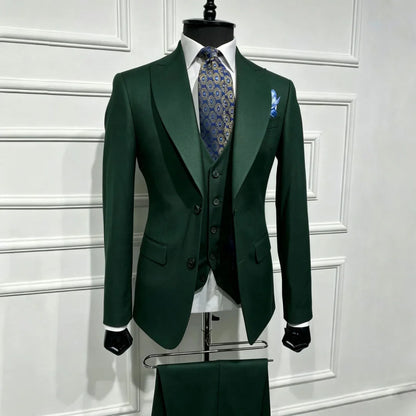 Men Suit Brown 3 Piece With Lapel Single Breasted Solid For Wedding Groom Birthday Banquet Party Business Work Jacket Vest Pants