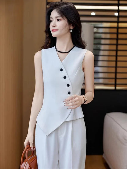2025 Spring Summer New Women's Blazer High End Casual Vest Waistcoat Female Professional Vest V-neck Sleeveless Short Jacket