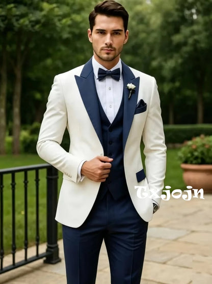 High Quality Men's Color-blocked Suits 3 Pieces For Formal Occasion Classy Peak Lapel Suit Set For Man Business Outfit XS-6XL