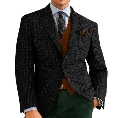 Autumn Winter Men's Suits Jacket Formal Single-Breasted Plaid Blazer Tweed Wear Tuxedos Business Casual Party Men Sport Coats