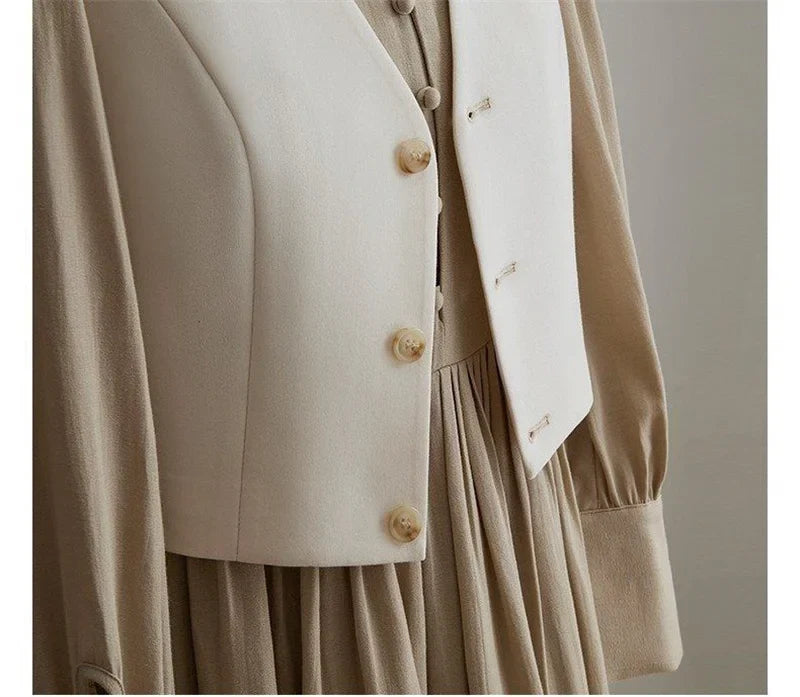 Women Fashion Leisure V-neck Lined Waistcoat Korean Female Short Suit Sleeveless Spring Autumn Lady Solid Color Blazer Vest Tops