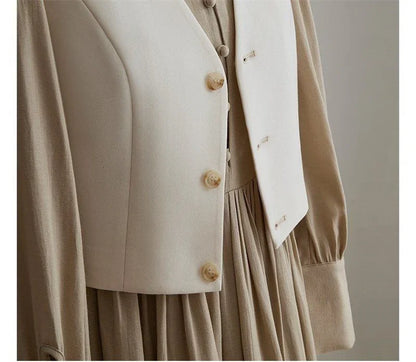 Women Fashion Leisure V-neck Lined Waistcoat Korean Female Short Suit Sleeveless Spring Autumn Lady Solid Color Blazer Vest Tops