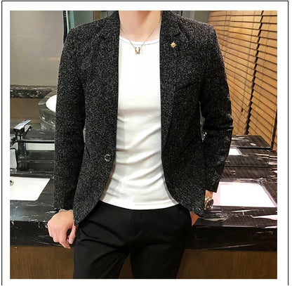 Blazer New Boutique Men's Solid Color British Style Fashion Casual Business Job Interview Gentleman Party Best Man Dress Suit