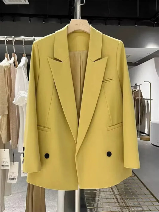 Women's Long Sleeve Blazer Korean Fashion Office Straight Suit Jacket Casual Loose Street Trend for Spring Autumn
