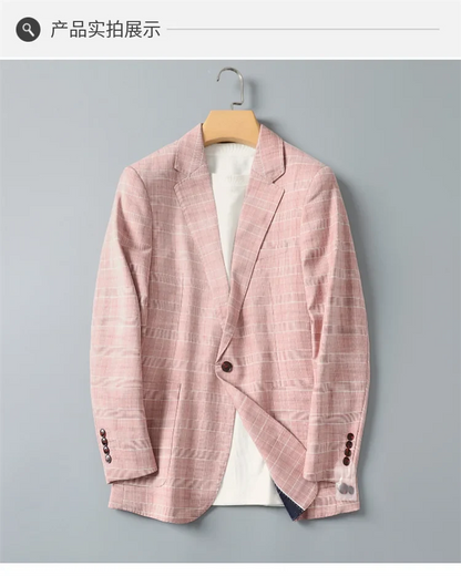 2025 Autumn Casual Business Suit Jacket for Men Slim Fit Plaid Social Office Blazers Men Wedding Groon Dress Coats Men Clothing